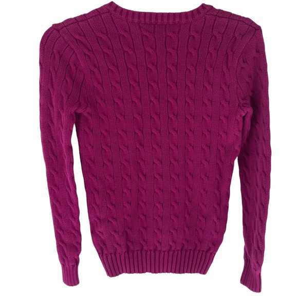 POLO RALPH LAUREN SPORT VNECK LONG SLEEVE CABLE KNOT DEEP FUCHSIA WOMENS SMALL - Picture 5 of 9